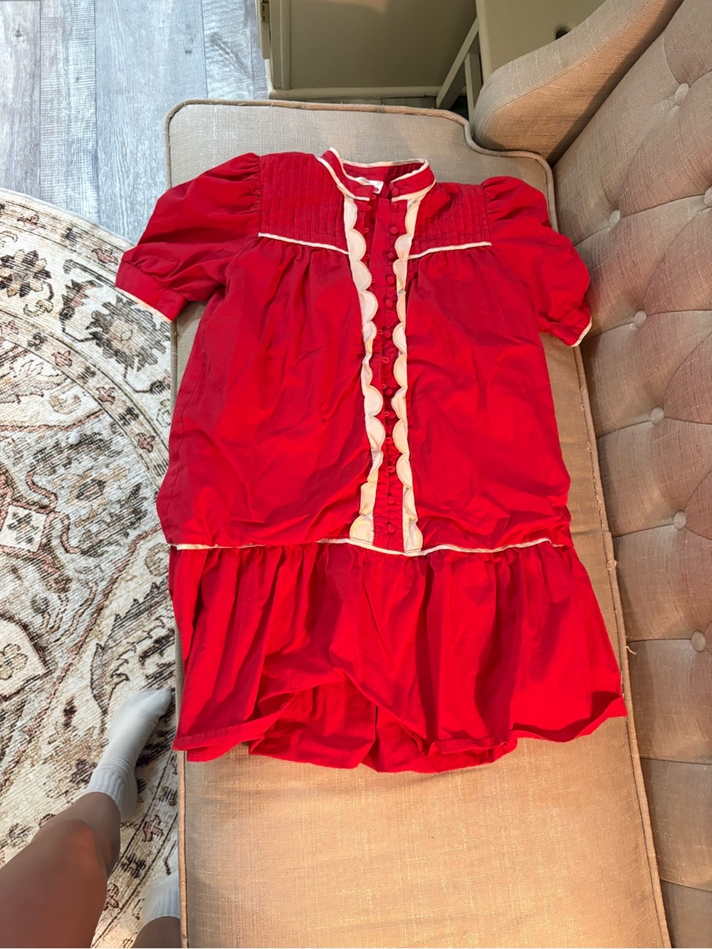 Mint Girls Red Dress with White Trim